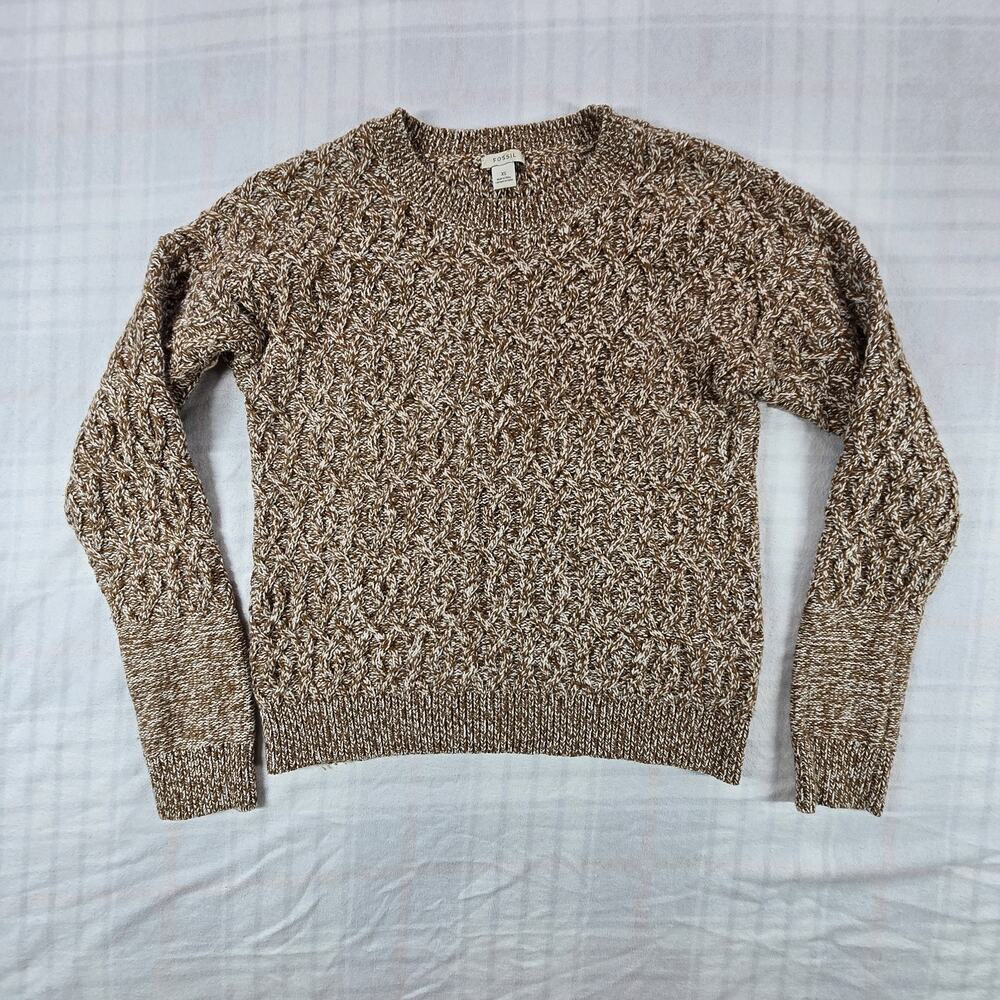 Fossil Women's Merino Wool Silk Blend Marled Long Sleeve Cropped Sweater XS